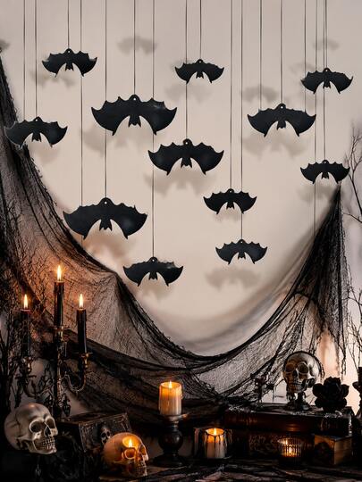 8/24pcs Black Bat Hanging Decorations, 2 Sizes, With Ribbons, Halloween Ceiling And Wall Hanging Bats, Suitable For Indoor Halloween Party, Haunted House Decor And Room Decoration, Porch Decor Hanging Banners, Halloween Party Bat Decorations