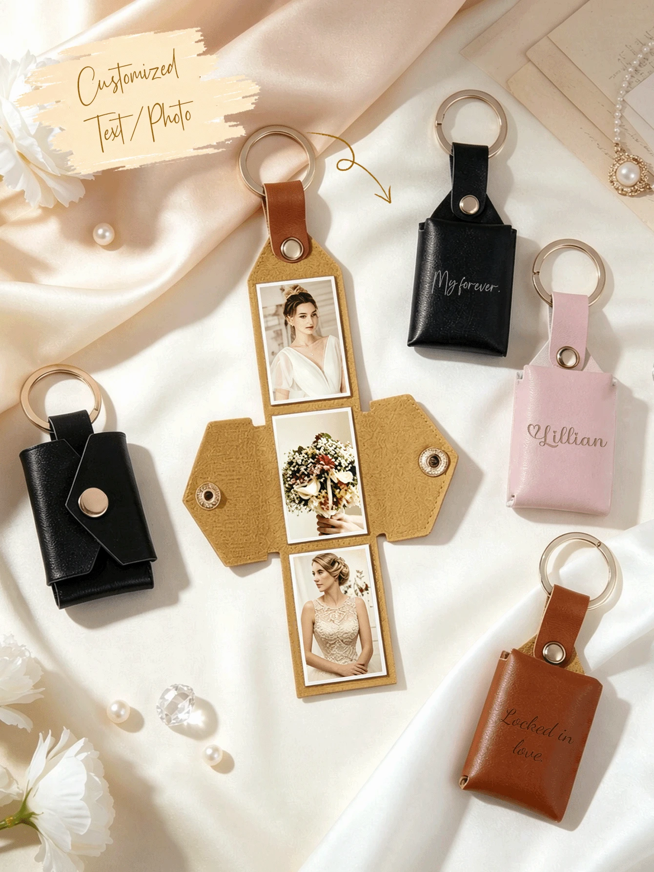 Personalized Photo Keychain, Photo Custom Engraved Keychain ,Couples Gift Anniversary For Him Her Boyfriend Girlfriend,Birthday Gifts, Gift For Family - Tri-fold Photo Keychain - View 1