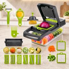 HuaTang Cortador de Verduras 12 en 1, Picador de Verduras con 8 Cuchillas de Acero Inoxidable, Cesta Coladora para Frutas y Verduras, Cortador de Mandolina para Cocina, Uso del Hogar y Profesional - Verde - Ver 1