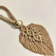 2pcs/Set Handmade Woven Cotton Rope Bohemian Style Leaf Pattern Tassel Curtain Tiebacks With Adjustable Vintage Wooden Bead Decor, Fashionable Curtain Tiebacks For Bedroom, Living Room, Kitchen And Vacation Home - Multicolor - View 6
