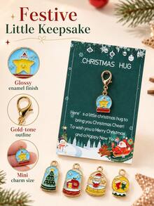 Christmas Themed Keychains With Greeting Card, Santa, Snowman, Gingerbread, Bell And Reindeer Charms, Holiday Gift For Friends And Family - Multicolor - View 1
