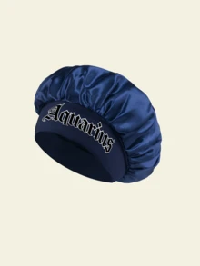 1Pc Women's Navy Satin Sleep Bonnet, 12 Constellation Print Extra Large Night Cap With Wide Elastic Band, Lightweight Silky Hair Care Hat - Dark Blue - View 18