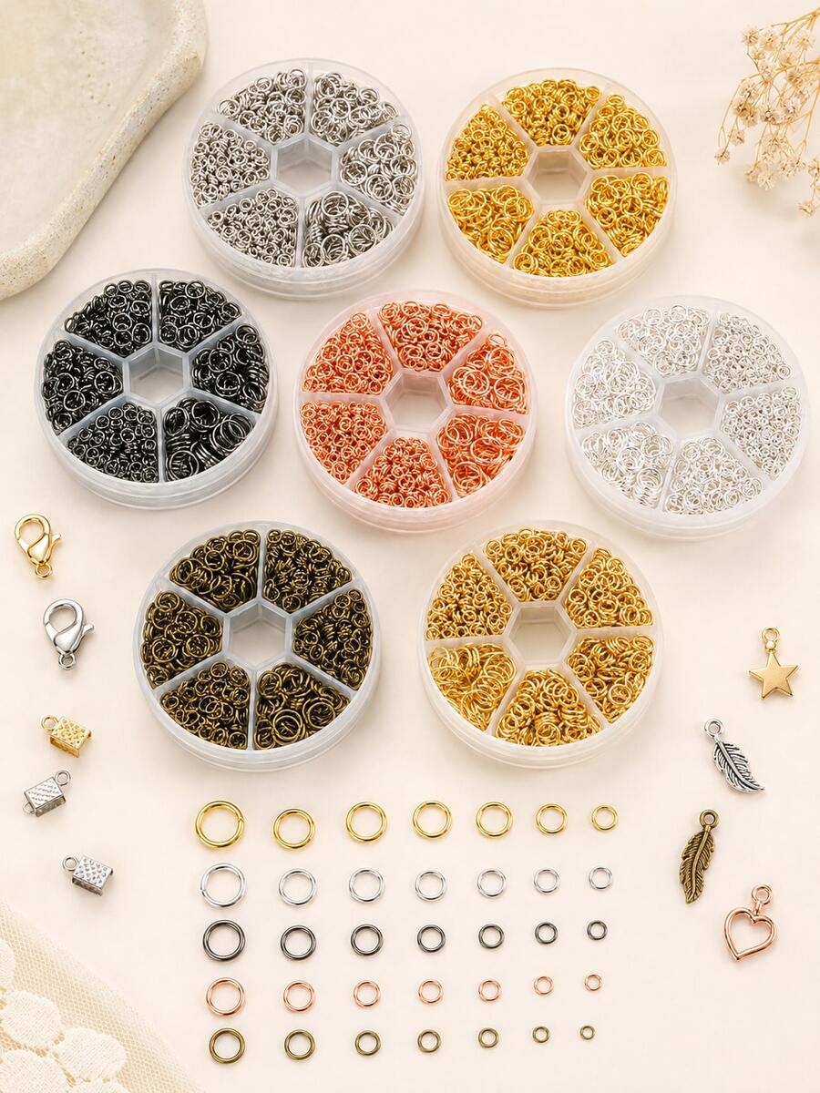 Handmade Jewelry Making Kit, Includes 1000pcs Open Jump Rings In Various Sizes (4mm-12mm) With Free Rings, Suitable For DIY Earrings, Necklaces And Other Jewelry Assembly, Made Of Round Metal Wire Connectors, Featuring Open Rings, Split Rings And Other Styles - Multicolor - View 1