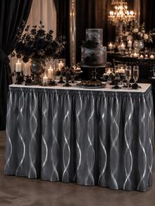 1pc Minimalist Solid Color Daily Table Skirt, Modern Simple Style Polyester Rectangular Table Skirt, Neatly Covers Table Legs And Under-Table Clutter, Combines Decorative And Dust-Proof Functions, Suitable For Dining Room, Kitchen, Living Room, Gathering, Banquet, Party And All-Season Home Decor - Black - View 7
