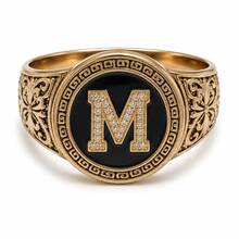 1件復古銅色黑色琺瑯字母M印章戒指 男士飾品 - 銅色 - 查看 9