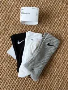 Nike Black White Grey Minimalist Versatile Comfortable Soft Breathable Moisture-Wicking Sports Casual Socks Unisex 3-Pack - Black, White and Gray - View 7