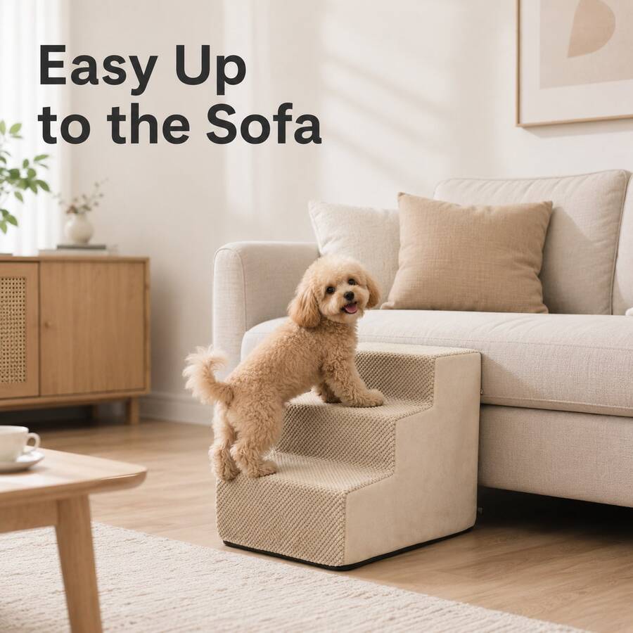 1pc Right Angle Pet Stairs, 3/4/5 Steps High Elasticity Sponge Climbing Ladder Suitable For Elderly And Disabled Pets To Get On Sofa And Bed, Non-Slip And Removable Washable - Multicolor - View 1
