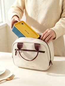 1pc - Minimalist Fashion Insulated Lunch Bag - Featuring Thickened Large Capacity Design And Dual-Color Patchwork Style; Rich Colors, Suitable For Commuting, School, Hiking, Picnic, Camping, Gathering, Short Trip And Outdoor Activities. - View 7