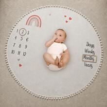 Newborn Photography Props 100cm Rainbow Baby Milestone Round Blanket With Pom Pom Trim And 2 Wooden Photo Frames, Suitable For 1-12 Months - Multicolor - View 4