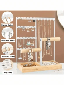 1pc Multi-Functional Elegant Jewelry Display Stand, With Detachable Rotating Display Rack, 4 Rows Large Space, Multiple Colors Available, Stylish And Fashionable, Perfect For Displaying Earrings, Necklaces And Rings. Provides Ample Storage Space, Easy To Assemble, Perfect Gift For Holidays, Valentine's Day Or Birthdays. - Multicolor - View 15