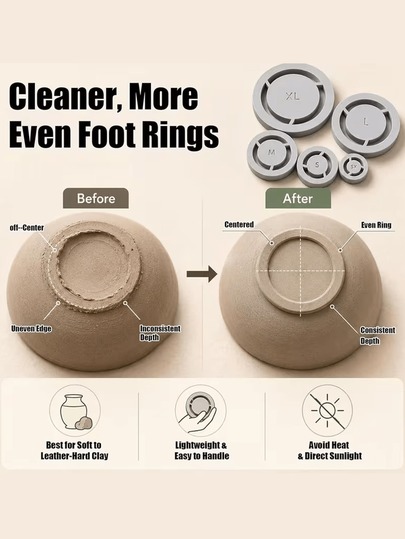5 piezas Herramientas de anillo de pie de cerámica - Molde de pie de cerámica, herramientas auxiliares de manualidades de cerámica DIY. Alineador de base de arcilla, adecuado para cerámicas, presión de pie uniforme, adecuado para cuencos de cerámica, tazas y proyectos hechos en torno