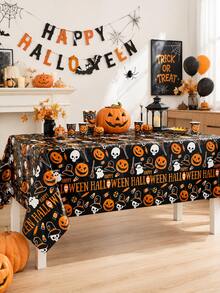 1pc Halloween Theme Disposable Tablecloth, 54 X 108 Inch Waterproof Rectangular Tablecloth, Party Decoration Plastic Table Cover, Leakproof And Durable - Black - View 5