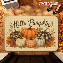 1/2件裝秋季門墊 Hello Pumpkin 秋季主題法蘭絨地墊，舒適柔軟吸水防滑可機洗，多功能居家玄關地毯，適用廚房、浴室、走廊，感恩節裝飾地板墊，適合客廳、臥室、陽台、洗衣房，營造秋季氛圍裝飾 - 彩色 - 查看 2