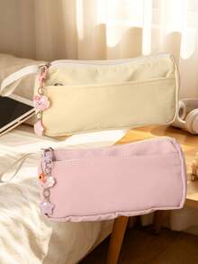 Cream Style Double-Layer Pencil Case Stationery Set, Includes Large Capacity Pencil Case, 10 Pencils And 5 Colored Erasers, Complete Set Of Daily Writing Supplies. Simple And Soft Macaron Color Scheme, Cute And Healing, Popular Among Students. The Pencil Case Features A Double-Layer Partition Design, Large Opening With Expanded Space, Smooth Zipper Opening And Closing, Paired With Cute Cartoon Pendant, Outstanding Appearance. - Sets - View 5