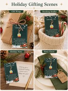 Christmas Themed Keychains With Greeting Card, Santa, Snowman, Gingerbread, Bell And Reindeer Charms, Holiday Gift For Friends And Family - Multicolor - View 5