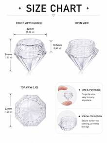 10pcs Transparent Diamond-Shaped Mini Cosmetic Sample Jars With Screw Caps, Suitable For Nail Art, Rhinestones, Sequins And Other Decorative Items Storage, As Well As DIY Crafts And Organization - Clear - View 6