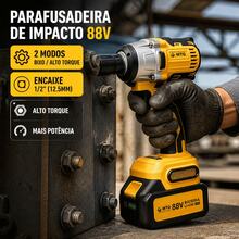Chave de Impacto Sem Fio MTG 88V Motor Sem Escovas, Torque Máximo 500N.m, 2 Velocidades Ajustáveis, 2 Baterias Li-ion 1300mAh com Visor de Carga, Encaixe 1/2", Maleta Inclusa para Mecânica e Montagem - Amarelo - Visão 9