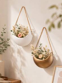 1pc Moon-Shaped Hanging Planter – Wall-Mounted Basket For Green Plants; Balcony & Home Decor Container; Decorative Hanging Ornament; Succulent Planter - A - View 9