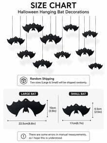8/24pcs Black Bat Hanging Decorations, 2 Sizes, With Ribbons, Halloween Ceiling And Wall Hanging Bats, Suitable For Indoor Halloween Party, Haunted House Decor And Room Decoration, Porch Decor Hanging Banners, Halloween Party Bat Decorations - Black - View 3