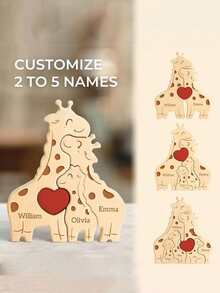 Personalized Wooden Family Name Puzzle, Custom Laser Engraved Interlocking Keepsake For Home Decor, Living Room Or Entryway Display, Christmas, Birthday Or Anniversary Gift For Parents And Family - Giraffe - View 5