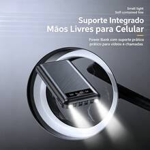 Power Bank Bateria Externa 20000mAh Portátil Carregamento Rápido, 4 Cabos Embutidos Universal para Celulares - Preto - Visão 3