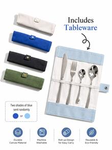 1 Set/4pcs Customizable Stainless Steel Cutlery Set With Bear Pattern, Ideal For Everyday Use And Universal Gifts - Silver Plain + Cutlery Bag - View 3