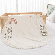 Newborn Photography Props 100cm Rainbow Baby Milestone Round Blanket With Pom Pom Trim And 2 Wooden Photo Frames, Suitable For 1-12 Months - Multicolor - View 5