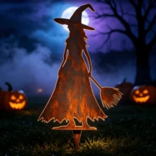 1pc Iron Witch Garden Stake, Vintage Rusty Metal Silhouette Yard Lawn Holiday Decoration Ornament - Multi-color - View 3