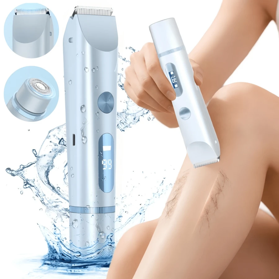 Mini Portable 2-In-1 Electric Shaver For Women, Bikini Trimmer With Dual-Head Design, Wet & Dry Use, IPX7 Waterproof Electric Razor With LED Battery Display, Suitable For Bikini Area/Underarms/Legs/Arms/Face, Beauty Gift/Valentine's Day Gift, Bikini Trimmer, Electric Shaver