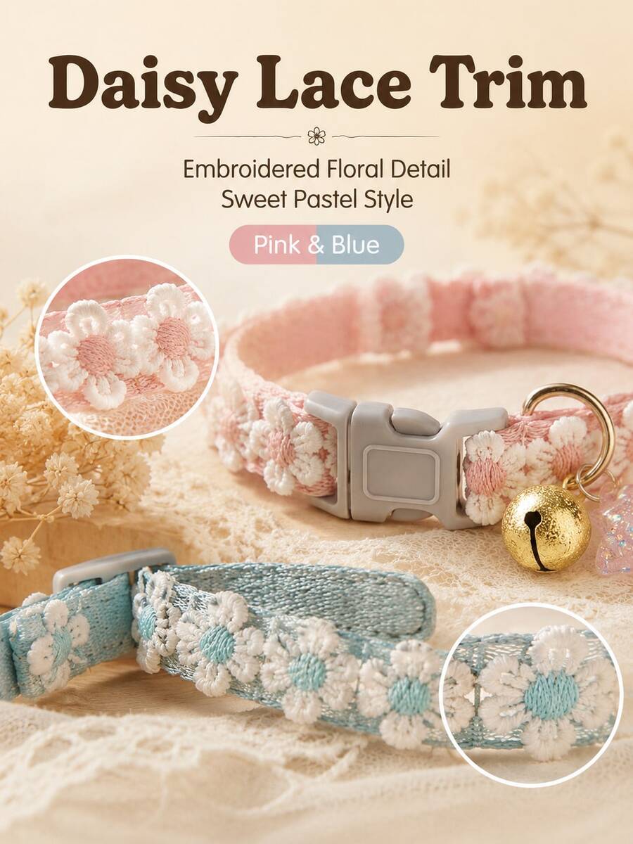 This Cute And Romantic Floral Pet Collar Features A Bell And Pendant. The Adjustable Buckle Makes It Easy And Quick To Unfasten. Suitable For Everyday Indoor Wear By Cats And Dogs, It's A Pet Accessory Suitable For All Seasons.