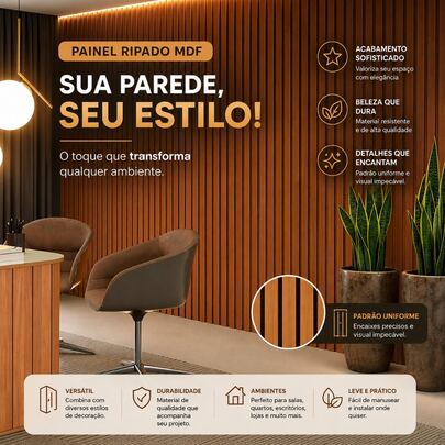 Kit 10 Revestimentos Ripados Placa Painel decorativo MDF 40x10 cm