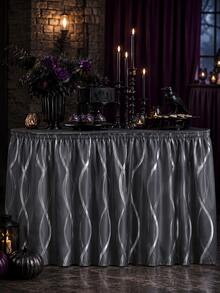 1pc Minimalist Solid Color Daily Table Skirt, Modern Simple Style Polyester Rectangular Table Skirt, Neatly Covers Table Legs And Under-Table Clutter, Combines Decorative And Dust-Proof Functions, Suitable For Dining Room, Kitchen, Living Room, Gathering, Banquet, Party And All-Season Home Decor - Black - View 1