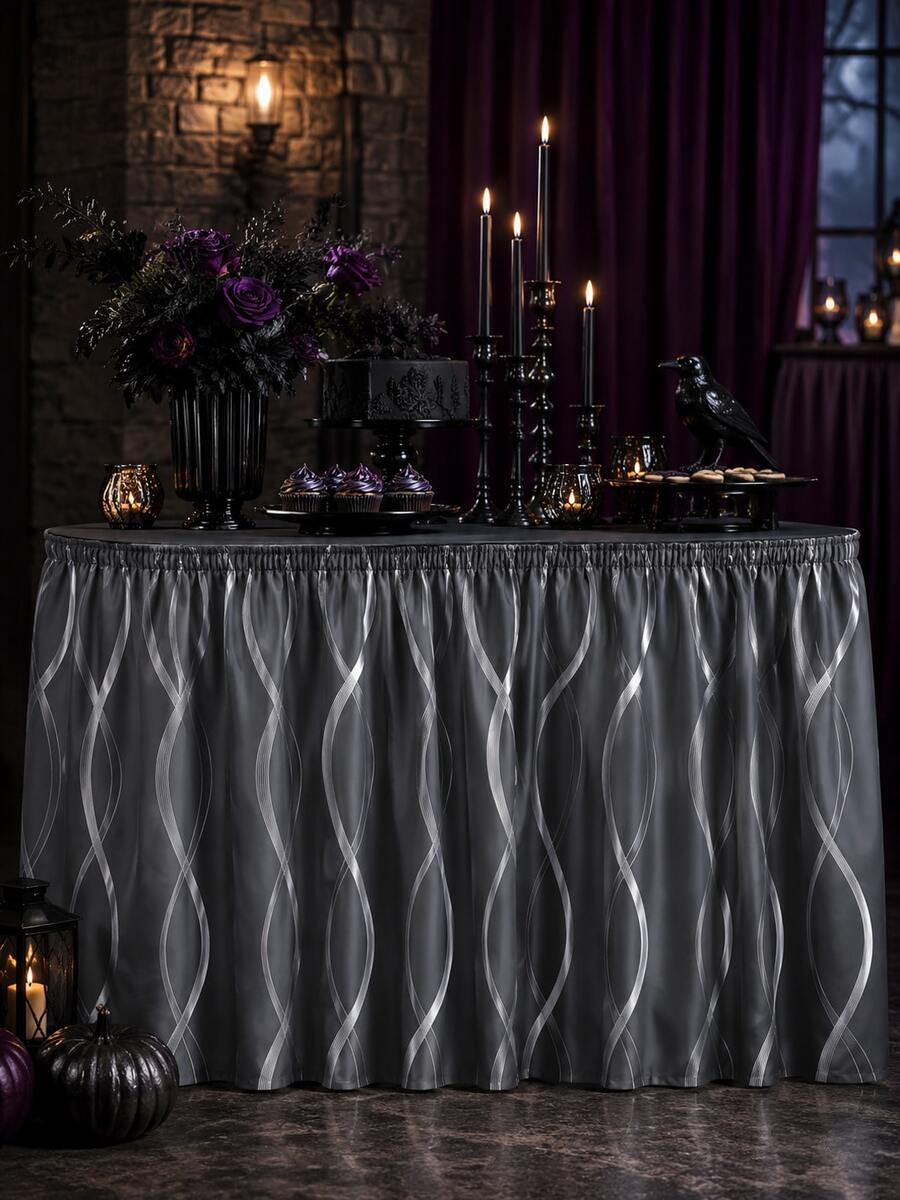 1pc Minimalist Solid Color Daily Table Skirt, Modern Simple Style Polyester Rectangular Table Skirt, Neatly Covers Table Legs And Under-Table Clutter, Combines Decorative And Dust-Proof Functions, Suitable For Dining Room, Kitchen, Living Room, Gathering, Banquet, Party And All-Season Home Decor - Black - View 1