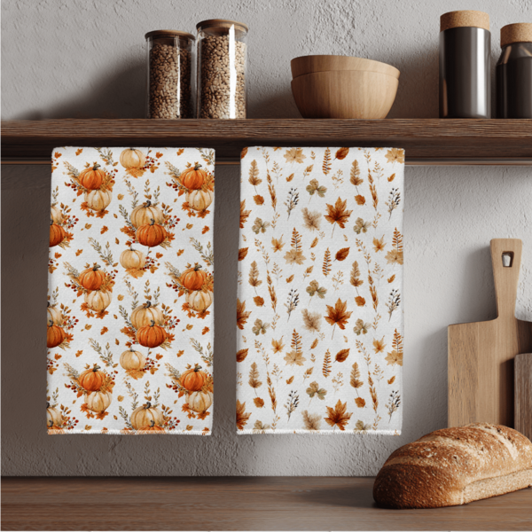 2 Piezas Toallas de Cocina con Estampado de Calabaza Acuarela y Hoja de Arce, Material de Microfibra de Poliéster Super Fina, Toallas de Mano Decorativas de Otoño con Hojas Caídas y Bayas para Cosecha y Vacaciones, Decoración del Hogar para Acción de Gracias, Decoración de Cocina, Decoración de Otoño, Adecuado para Cocina de Restaurante, Decoración de Vacaciones y Regalos, 40*60cm/45*70cm