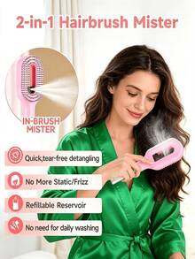 2-In-1 Spray Hair Comb With Built-In Water Spray Function; Suitable For Both Wet And Dry Hair; Ideal For Women With Curly Or Thick Hair; Works With Curly, Straight, And Wavy Styles; Moisturizing Comb; Essential Travel Hair Accessory. - A - View 7
