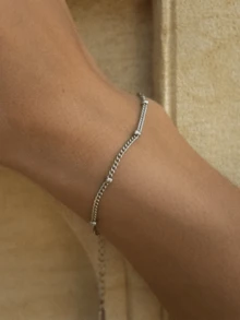 1pc Fashionable Golden Stainless Steel Waterproof Linked Bracelet Minimalist Silvery Versatile Bead Chain Hand Jewelry For Woman Daily Wear - Bracelet - View 3