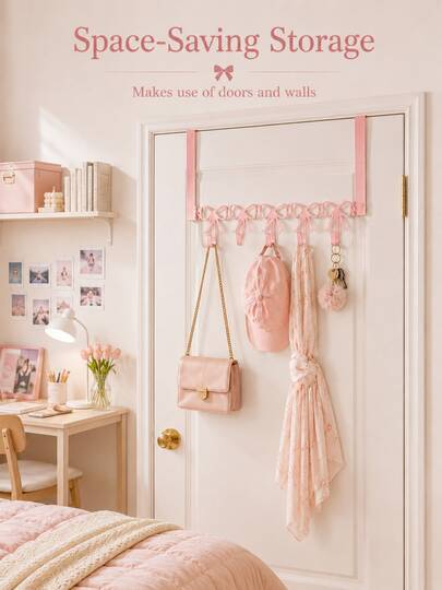 Pink Bow-Shaped Metal Hook, Designed For Door Hanging, Elegant Bow Towel Hook Rack, Cute Room Decor, Christmas Gift,Suitable For Girls' Room, Cabinet, Living Room, Bathroom And Bedroom, Space-Saving And Multi-Functional Decoration