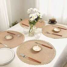 1pc/4pcs Natural Wood Style Braided Lace Placemats, Durable Woven Table Mats For Home, Atmospheric Breakfast Photo Table Mat, Create A Healing Breakfast Corner, Suitable For Gatherings And Holiday Celebrations - Brown - View 4