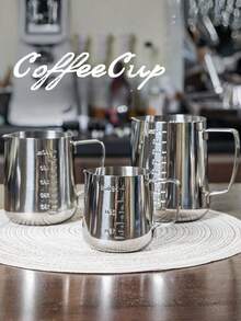 1pc Stainless Steel Espresso Pitcher With Measurement Markings - Barista-Grade Milk Frothing Pitcher For Latte Art, Cappuccinos , Durable Commercial-Grade Coffee Accessory For Home & Professional Use, Modern Coffee Accessory , Coffee Bar Accessories - Silver - View 6