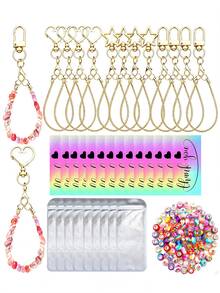 22/66PCS Creative Heart, Star, Door Knob Shaped Keychain Set With Mini Lobster Clasp, Includes Connecting Chain, Cardboard Packaging Bag, Random Style Beads, DIY Key Ring, Key Chain For Music Festival, Back To School, Holiday Gift - DIY - View 2