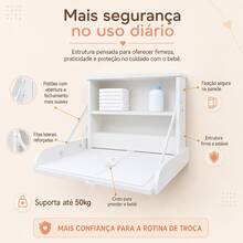 Trocador de Parede MDF com Colchonete e Prateleira 75cm Fraldário Bebê Trocador de Fralda Fixação Segura - Branco - Visão 7