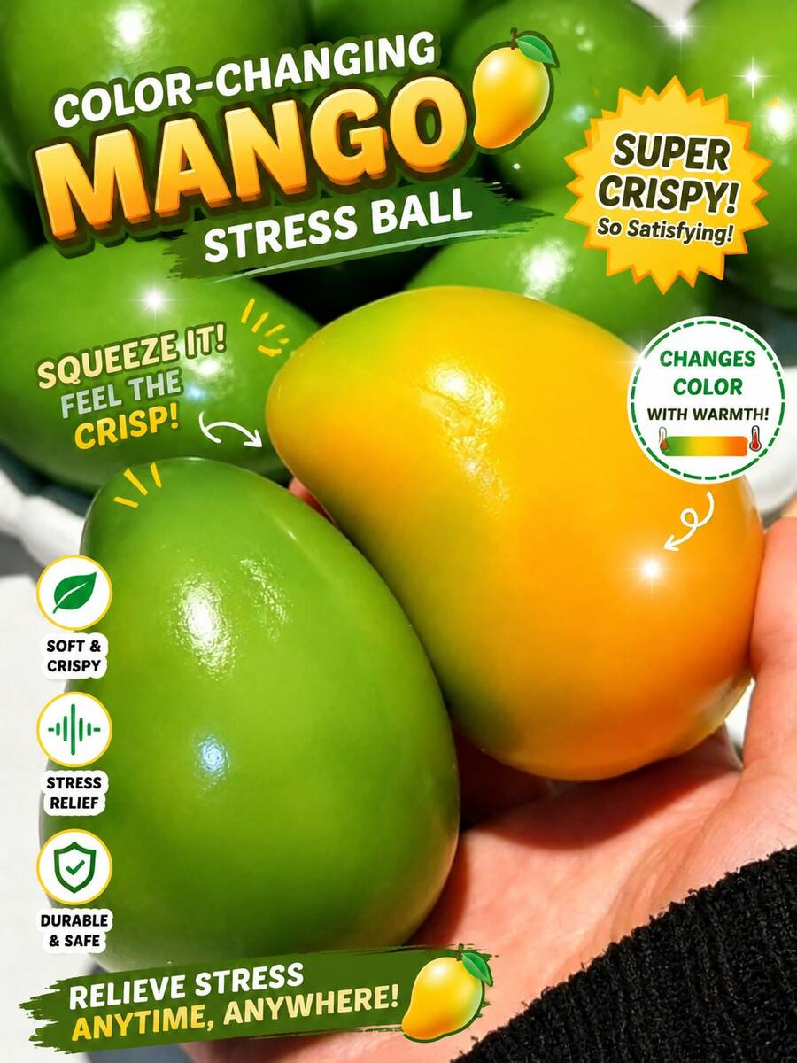 Color Changing Mango Stress Ball, Crispy Bead Filled Squishy Toy, ASMR Squeeze Fidget Ball, Stress Relief Sensory Gift - 1pcs - View 1