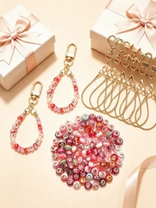 22/66PCS Creative Heart, Star, Door Knob Shaped Keychain Set With Mini Lobster Clasp, Includes Connecting Chain, Cardboard Packaging Bag, Random Style Beads, DIY Key Ring, Key Chain For Music Festival, Back To School, Holiday Gift - DIY - View 6