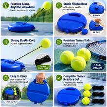 Solo Tennis Trainer, Rebound Base With 3 Tethered Elastic Balls | Fillable Heavy-Duty Base For Stability, Perfect Self-Training Tool For Beginners, Great For Indoor & Outdoor Practice - Default - View 6