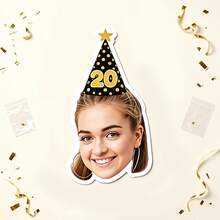 UNICCUT Customized Luxury Birthday Hat With Photo & Age Sticker, Personalized Face Photo Label Sticker, Birthday Party Decoration Gift Card, Prom, Birthday Party Decor, Holographic - Multicolor - View 12