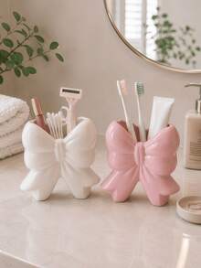 1pc Elegant Bow Design Makeup Brush Holder, Suitable For Vanity Tabletop, Cute Princess Style Cosmetic Storage Display Rack, Can Hold Brushes, Pencils, Lipsticks, Bedroom Bathroom Office Desk Decor Storage Bin - Multi-color 1 - View 6