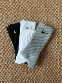 Nike Black White Grey Minimalist Versatile Comfortable Soft Breathable Moisture-Wicking Sports Casual Socks Unisex 3-Pack - Black, White and Gray - View 8