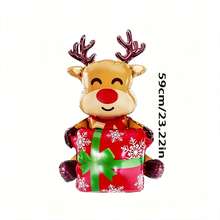 1pc 23.22 Inch Red Nose Reindeer Holding Gift Foil Balloon, Suitable For Christmas Holiday Party Decoration, Home Window Party Atmosphere Setup, Photo Prop - View 5