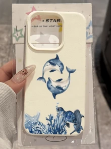 1件白色海龜旋轉海豚個性化極簡防摔軟TPU時尚手機殼 全包覆防污保護殼 適用於 Apple 18 17 16 15 14 13 12 11 Pro Max Air 及系列 - 彩色 - 查看 3
