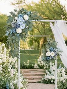 2 Pieces Set, Artificial Garland, Suitable For Wedding Welcome Signs, Floral Decorations, And Wedding Reception Signs (Blue), Valentine's Day Gift - Blue - View 3